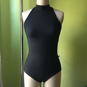 Yumiko XL Noe Black Nylon Modified Halter Leotard
